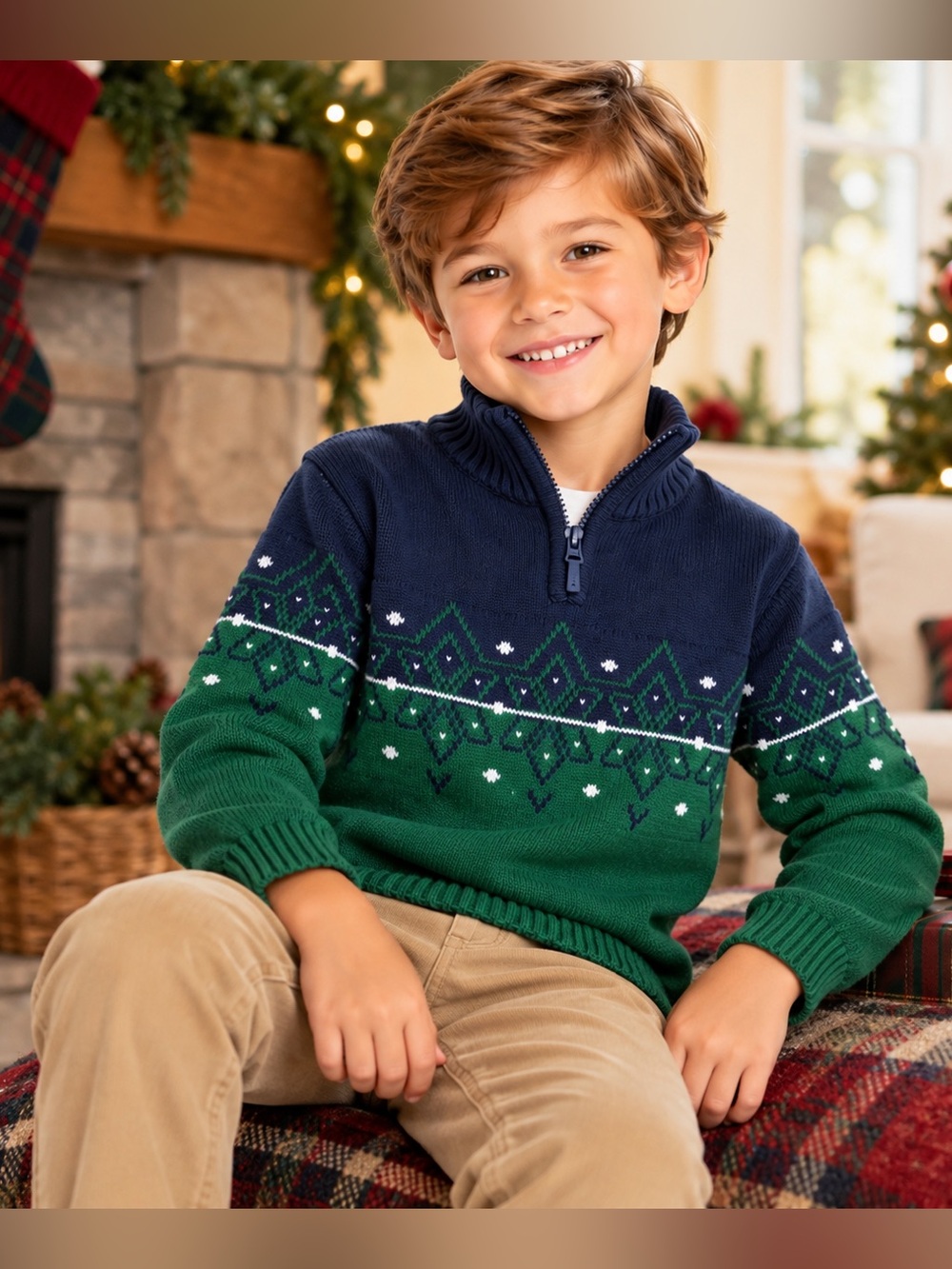 IZOD | Boys 100% Cotton Nordic Fair Isle Quarter Zip Sweater | 4/5 | MSRP $45